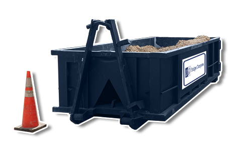 Roofing Materials Outside of Blue Roll Off Dumpster